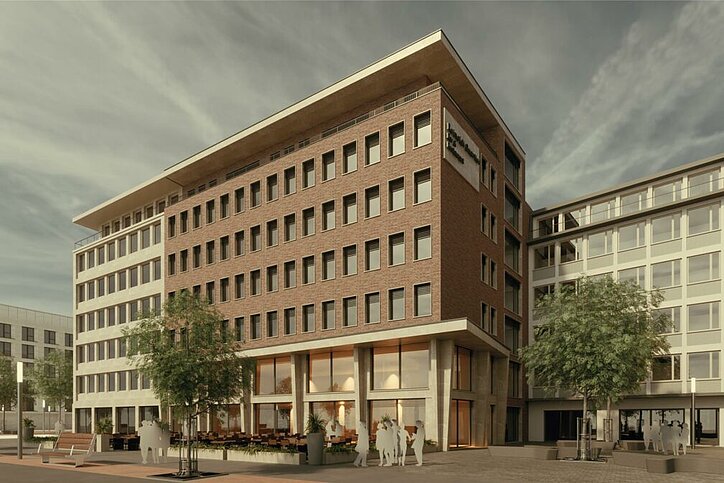 Nach dem Umbau wird das neue PM-AM Apartment-Objekt größer sein als das erste Haus. © Architekt Berghoff Dohmann Herlich