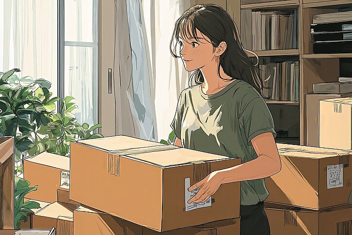 Illustration Studentin mit Karton