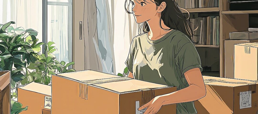 Illustration Studentin mit Karton