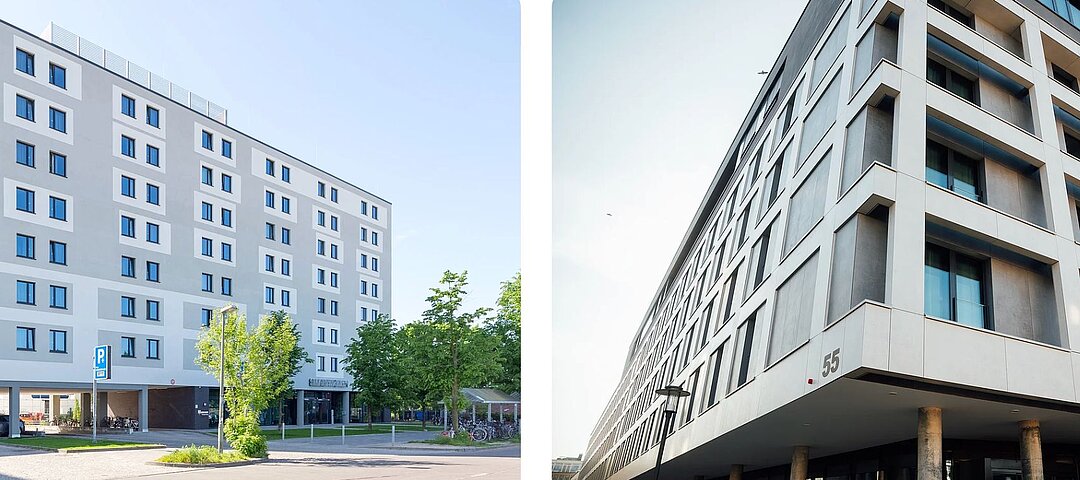 Transaktionserfolg für Livory: Der Projektentwickler konnte eine renovierte Immobilie in Berlin (l.) und eine neue in Bielefeld (r.) an einen institutionellen Investor verkaufen. © Amaury Wenger, Nazariy Kryvosheyev / Livory Group
