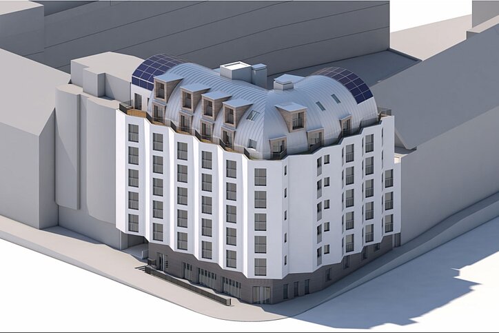 Geplante Gebäudeansicht der Nena Apartments Essen