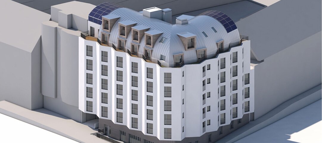 Geplante Gebäudeansicht der Nena Apartments Essen