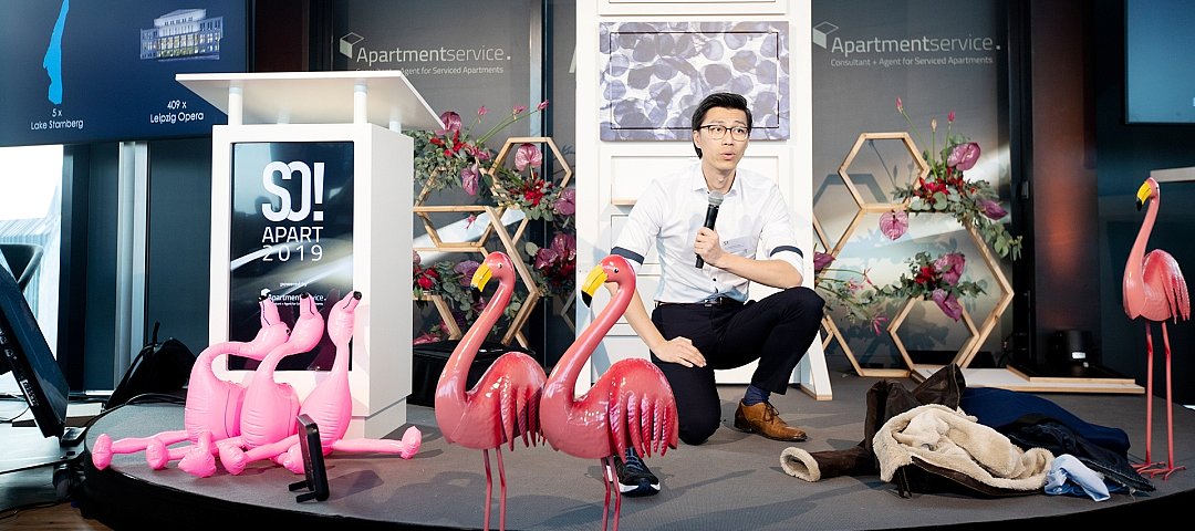 Der Gewinner des Innovations-Pitches 2019: Sing-Hong Stefan Chang, einer der Gründer der RefresherBoxx während seines Pitch. © Julia Baumgart Photography