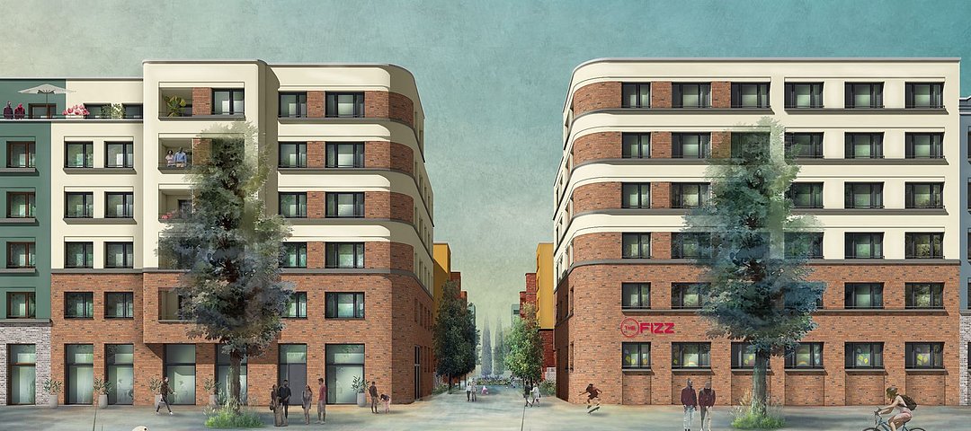 Auch 2021 erworben: InternationalCampus hat ein Grundstück in Ludwigshafen für ein projektiertes Studentenwohnhaus mit über 330 Apartments und einer Kita gekauft. Ende 2024 soll das The Fizz Berlin in Ludwigshafen eröffnen. © Stefan Forster GmbH