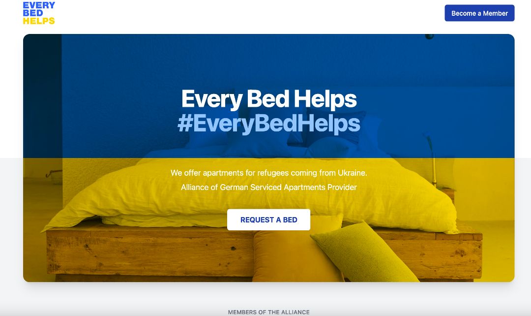 Die Website der Hilfsktion "EveryBedHelps" bündelt die verschiedenstern Serviced-Apartment-Betreiber. © EveryBedHelps